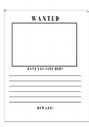 English worksheet: WANTED POSTER