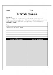 English Worksheet: Debatable Issues