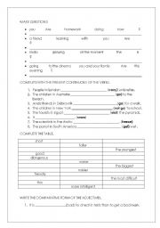 English Worksheet: comparatives and present continuous