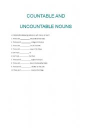 English Worksheet: countable & uncountable