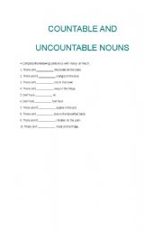 English worksheet: countable & uncountable