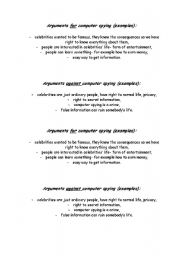 English Worksheet: Debate for/against computer spying