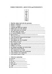 English worksheet: subject pronoun, adjectives and possessives