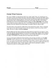 English worksheet: Global Wind Patterns