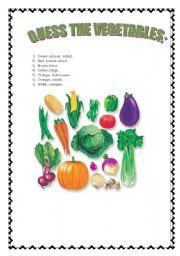 English worksheet: Guess the Vegetables.