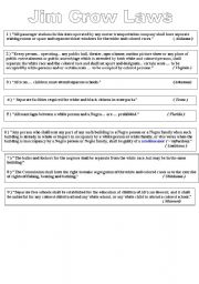 English Worksheet: jim crow laws / civil rights