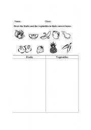 English worksheet: distinguish between fruits and vegetables