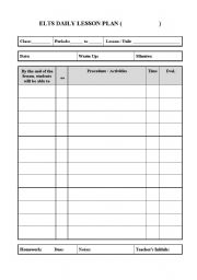 English Worksheet: Lesson Plan Sheet