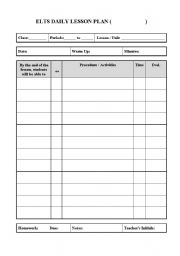 English worksheet: Lesson Plan Sheet