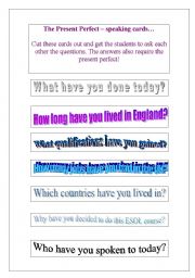 English worksheet: The present perfect speaking practice 