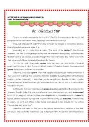 English Worksheet: St Valentines Day (Reading & Writing)