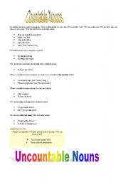 English worksheet: countable and uncountable nouns