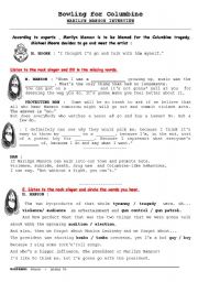 English Worksheet: bowling for columbine / interview with Marilyn Manson