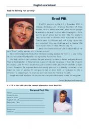 English Worksheet: Brad Pitt