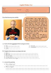 English Worksheet: Test Moby - vegans