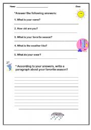 English worksheet: favorite season