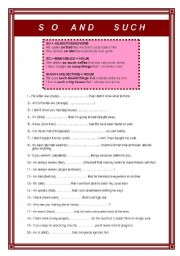 English Worksheet: SO  AND  SUCH