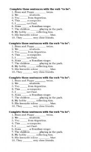 English Worksheet: complete with the correct form of the verb to be