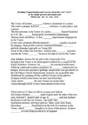 English Worksheet: Reading Comprehension about the Tower of London and Guy Fawkes including exercises about the verb 