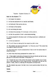 English Worksheet: teacher-student contract