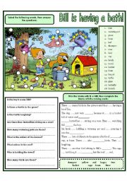 English Worksheet: BILL IS HAVING A BATH!