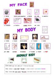 English Worksheet: A  PICTIONARY  ABOUT  MY  BODY and  MY  FACE