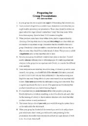 English Worksheet: 8 steps for preparing for successful group presentations
