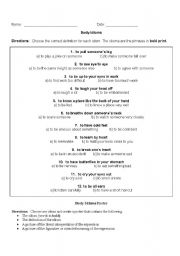 English Worksheet: Body Language Idioms