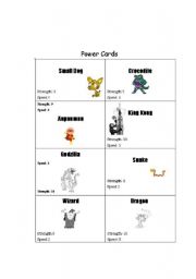 English Worksheet: POWER CARDS