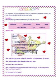 English Worksheet: Spongebobs Valentines Day - cartoon activity