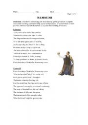 English Worksheet: Hamlet speech activity-To be or not to be