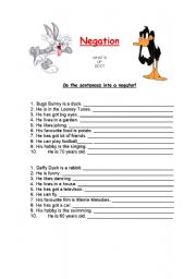 English worksheet: nagation