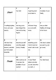 English Worksheet: SPEAKING BOARD 1