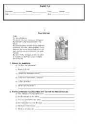 English Worksheet: Prepositions of place test