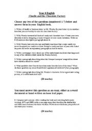 English Worksheet: Charlie and the Chocolate Factory