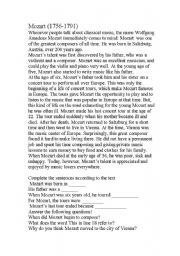 English Worksheet: Mozart text for 6th grade