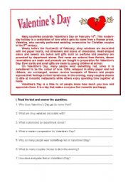 Valentines Day - reading, Passive Voice practice