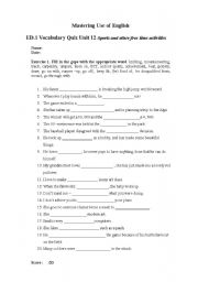 English Worksheet: Vocabulary quiz Sports and other free time activities