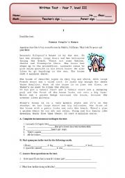 written test (4 pages) about types of houses/ school