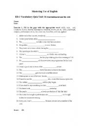 English Worksheet: Vocabulary quiz Entertainment and the arts