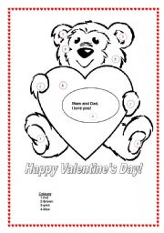 English Worksheet: Valentines Day colouring bear