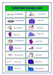 English Worksheet: Football/Soccer Game (5/6) Vocabulary Cards Body Parts and Clothing(3 pages)