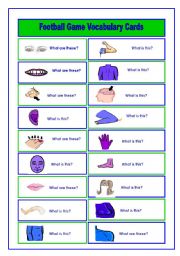 Football/Soccer Game (5/6) Vocabulary Cards Body Parts and Clothing(3 pages)