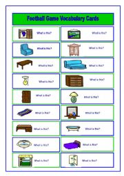 English Worksheet: Football/Soccer Game (6/6) Furniture/Places in a TownVocabulary cards (3 pages)