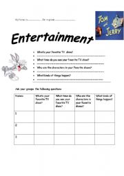 English Worksheet: Entertainment and TV show