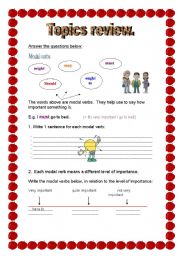 English worksheet: Intermediate topics review/quiz! :0) 