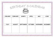 English worksheet: birthdays calendar