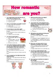 English Worksheet: PERSONALITY QUIZZ: HOW ROMANTIC ARE YOU?