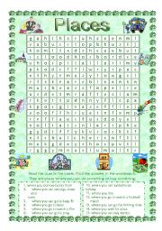 English Worksheet: Places Wordsearch