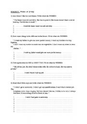 English Worksheet: Wishes  or  If Only